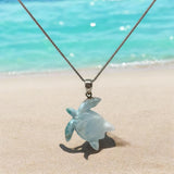 Larimar Turtle Pendant Necklace , Silver Bohemian Jewelry, Dominican Republic Larimar Necklace Gifts for Her, 1.75"x 1.25”