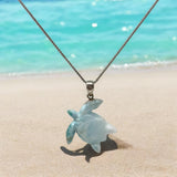 Larimar Turtle Pendant Necklace , Silver Bohemian Jewelry, Dominican Republic Larimar Necklace Gifts for Her, 1.75"x 1.25”