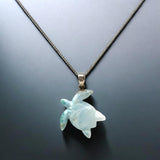 Larimar Turtle Pendant Necklace , Silver Bohemian Jewelry, Dominican Republic Larimar Necklace Gifts for Her, 1.75"x 1.25”