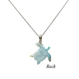 Larimar Turtle Pendant Necklace , Silver Bohemian Jewelry, Dominican Republic Larimar Necklace Gifts for Her, 1.75"x 1.25”