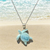 Larimar Sea Turtle Tortoise Pendant Necklace , Silver Bohemian Jewelry, Dominican Republic Larimar Necklace Gifts for Her, 1.75"x 1.25”