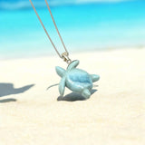 Larimar Sea Turtle Tortoise Pendant Necklace , Silver Bohemian Jewelry, Dominican Republic Larimar Necklace Gifts for Her, 1.75"x 1.25”