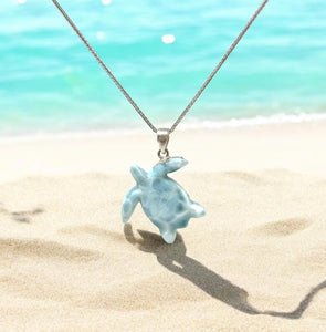 Larimar Sea Turtle Tortoise Pendant Necklace , Silver Bohemian Jewelry, Dominican Republic Larimar Necklace Gifts for Her, 1.75"x 1.25”