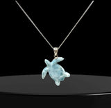 Larimar Sea Turtle Tortoise Pendant Necklace , Silver Bohemian Jewelry, Dominican Republic Larimar Necklace Gifts for Her, 1.75"x 1.25”