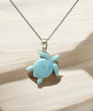 Larimar Sea Turtle Necklace , Silver Gemstone Larimar Jewelry, Dominican Republic Larimar Necklace Gifts for Her, 1.75"x 1.30" Sold As Is