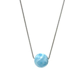 Rare 17mm Sphere Larimar Gemstone Necklace, Dominican Republic Larimar Round Ball Necklace, Healing Stone Silver Jewelry