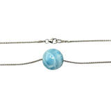 Rare 17mm Sphere Larimar Gemstone Necklace, Dominican Republic Larimar Round Ball Necklace, Healing Stone Silver Jewelry