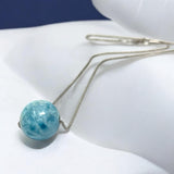 Rare 17mm Sphere Larimar Gemstone Necklace, Dominican Republic Larimar Round Ball Necklace, Healing Stone Silver Jewelry
