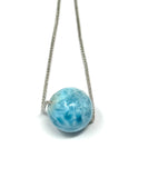 Rare 17mm Sphere Larimar Gemstone Necklace, Dominican Republic Larimar Round Ball Necklace, Healing Stone Silver Jewelry