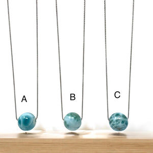 Rare 17mm Sphere Larimar Gemstone Necklace, Dominican Republic Larimar Round Ball Necklace, Healing Stone Silver Jewelry AAA Grade