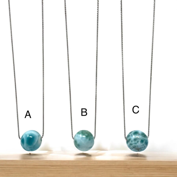 Rare 17mm Sphere Larimar Gemstone Necklace, Dominican Republic Larimar Round Ball Necklace, Healing Stone Silver Jewelry AAA Grade