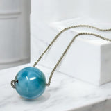 Rare 17.5mm Sphere Larimar Gemstone Necklace, Dominican Republic Larimar Round Ball Necklace, Healing Stone Silver Jewelry