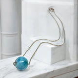 Rare 17.35mm Sphere Larimar Gemstone Necklace, Dominican Republic Larimar Round Ball Necklace, Healing Stone Silver Jewelry