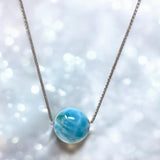 Rare 17.5mm Sphere Larimar Gemstone Necklace, Dominican Republic Larimar Round Ball Necklace, Healing Stone Silver Jewelry