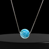 Rare 17.5mm Sphere Larimar Gemstone Necklace, Dominican Republic Larimar Round Ball Necklace, Healing Stone Silver Jewelry