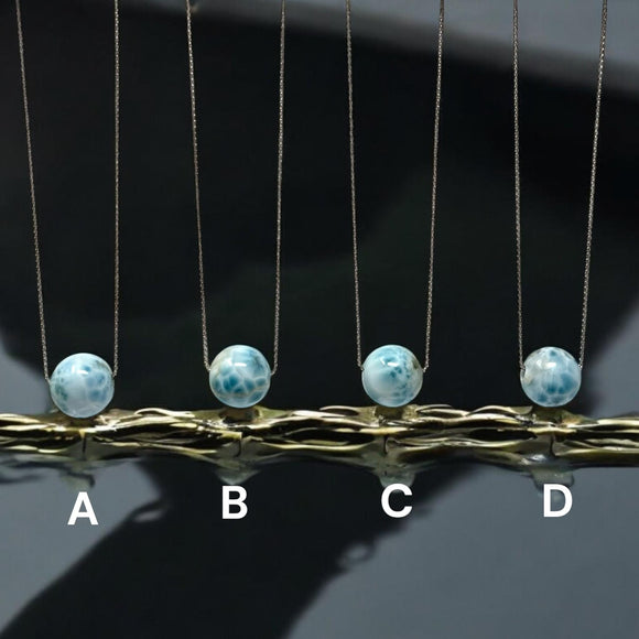 Rare 16mm Sphere Larimar Gemstone Necklace, Dominican Republic Larimar Round Ball Necklace, Healing Stone Silver Jewelry AAA Grade