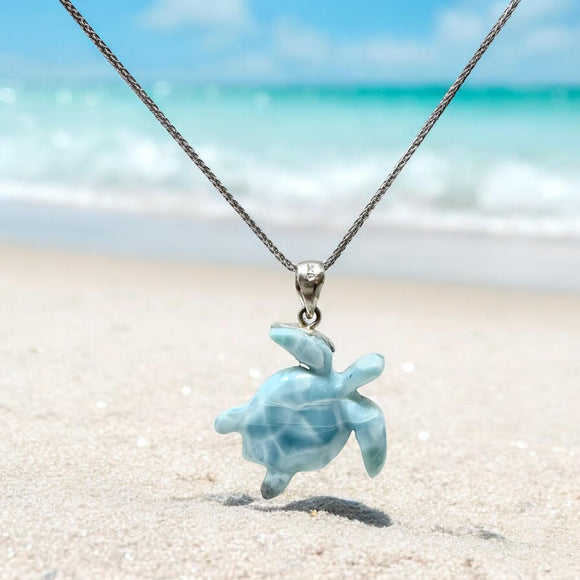 Larimar Turtle Pendant Necklace , Silver Bohemian Jewelry, Dominican Republic Larimar Necklace Gifts for Her, 1.60