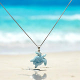 Larimar Turtle Pendant Necklace , Silver Bohemian Jewelry, Dominican Republic Larimar Necklace Gifts for Her, 1.60"x 1.25”