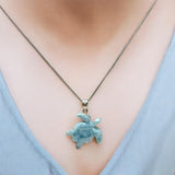 Larimar Turtle Pendant Necklace , Silver Bohemian Jewelry, Dominican Republic Larimar Necklace Gifts for Her, 1.60"x 1.25”