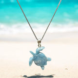 Larimar Turtle Pendant Necklace , Silver Bohemian Jewelry, Dominican Republic Larimar Necklace Gifts for Her, 1.60"x 1.25”