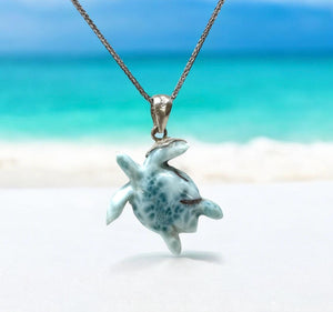 Larimar Turtle Pendant Necklace , Silver Bohemian Jewelry, Dominican Republic Larimar Necklace Gifts for Her, 1.60"x 1.15”