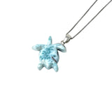 Larimar Turtle Pendant Necklace , Silver Bohemian Jewelry, Dominican Republic Larimar Necklace Gifts for Her, 1.60"x 1.15”