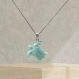 Larimar Turtle Pendant Necklace , Silver Bohemian Jewelry, Dominican Republic Larimar Necklace Gifts for Her, 1.75"x 1.25”