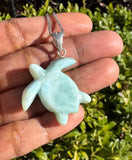 Larimar Turtle Pendant Necklace , Silver Bohemian Jewelry, Dominican Republic Larimar Necklace Gifts for Her, 1.60"x 1.25”