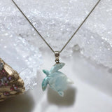 Larimar Turtle Pendant Necklace , Silver Bohemian Jewelry, Dominican Republic Larimar Necklace Gifts for Her, 1.75"x 1.25”