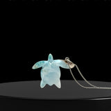 Larimar Turtle Pendant Necklace , Silver Bohemian Jewelry, Dominican Republic Larimar Necklace Gifts for Her, 1.75"x 1.25”