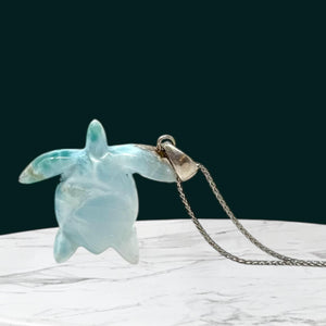 Larimar Turtle Pendant Necklace , Silver Bohemian Jewelry, Dominican Republic Larimar Necklace Gifts for Her, 1.75"x 1.25”