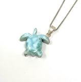 Larimar Sea Turtle Tortoise Necklace , Silver Gemstone Larimar Jewelry, Dominican Republic Larimar Necklace Gifts for Her, 1.75"x 1.30"