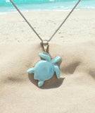 Larimar Sea Turtle Necklace , Silver Gemstone Larimar Jewelry, Dominican Republic Larimar Necklace Gifts for Her, 1.75"x 1.30" Sold As Is