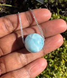 Rare 17mm Sphere Larimar Gemstone Necklace, Dominican Republic Larimar Round Ball Necklace, Healing Stone Silver Jewelry