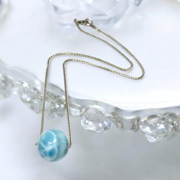 Rare 17.35mm Sphere Larimar Gemstone Necklace, Dominican Republic Larimar Round Ball Necklace, Healing Stone Silver Jewelry