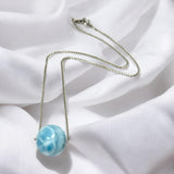 Rare 17mm Sphere Larimar Gemstone Necklace, Dominican Republic Larimar Round Ball Necklace, Healing Stone Silver Jewelry