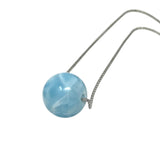 Rare 17mm Sphere Larimar Gemstone Necklace, Dominican Republic Larimar Round Ball Necklace, Healing Stone Silver Jewelry