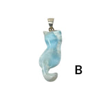 Larimar Cat Pendant, Handcarved Larimar Gemstone Pendant, Dominican Republic Larimar Pendant Healing Stone, Blue Stone 2.5” x0.80”