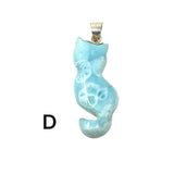 Larimar Cat Pendant, Handcarved Larimar Gemstone Pendant, Dominican Republic Larimar Pendant Healing Stone, Blue Stone 2.5” x0.80”