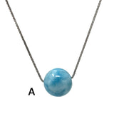 Rare 17mm Sphere Larimar Gemstone Necklace, Dominican Republic Larimar Round Ball Necklace, Healing Stone Silver Jewelry AAA Grade