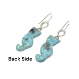 Rare Larimar Cat Earrings, Handcarved Cat Shape Larimar Gemstone Earrings, Pave Diamond Sterling Silver Dangle Earrings, Cat Lover Gifts