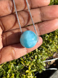 Rare 17.5mm Sphere Larimar Gemstone Necklace, Dominican Republic Larimar Round Ball Necklace, Healing Stone Silver Jewelry