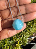 Rare 17.35mm Sphere Larimar Gemstone Necklace, Dominican Republic Larimar Round Ball Necklace, Healing Stone Silver Jewelry