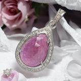 Pink Sapphire Diamond Pendant, Sterling Silver Gemstone Pendant, Pave Diamond Pendant, Natural Sapphire Gemstone Jewelry, Gifts for Her