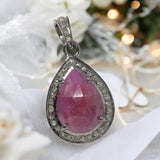 Pink Sapphire Crystal Pendant, Silver Diamond Gemstone Pendant, Holistic Meditation Jewelry, Heart Chakra Healing Pendant, Spiritual Jewelry