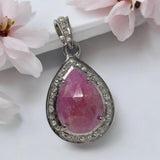 Pink Sapphire Crystal Pendant, Silver Diamond Gemstone Pendant, Holistic Meditation Jewelry, Heart Chakra Healing Pendant, Spiritual Jewelry