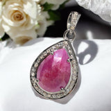 Pink Sapphire Crystal Pendant, Silver Diamond Gemstone Pendant, Holistic Meditation Jewelry, Heart Chakra Healing Pendant, Spiritual Jewelry