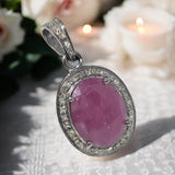 Pink Sapphire Diamond Pendant, Silver Jewelry, Healing Crystal Gemstone Pendant, Spiritual Jewelry, Meditation September Birthstone Jewelry