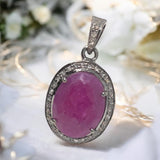 Pink Sapphire Gemstone Pendant, Silver Diamond Pendant, Heart Chakra September Birthstone Jewelry, Spiritual Healing Crystal Jewelry Gifts