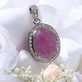 Pink Sapphire Gemstone Pendant, Silver Diamond Pendant, Heart Chakra September Birthstone Jewelry, Spiritual Healing Crystal Jewelry Gifts